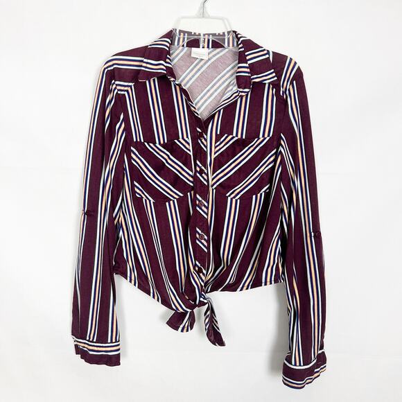 Passport Tie Front Button Down Striped Top Size XS - Picture 1 of 9